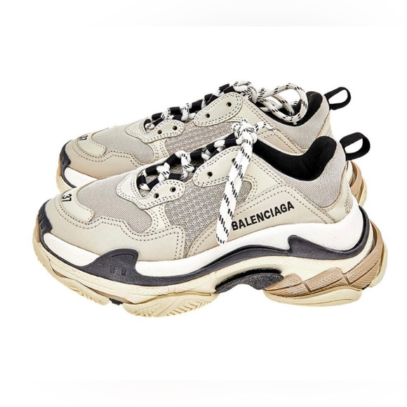Balenciaga Triple S Low Top Sneakers Grey Mesh And Leather - Picture 3 of 5